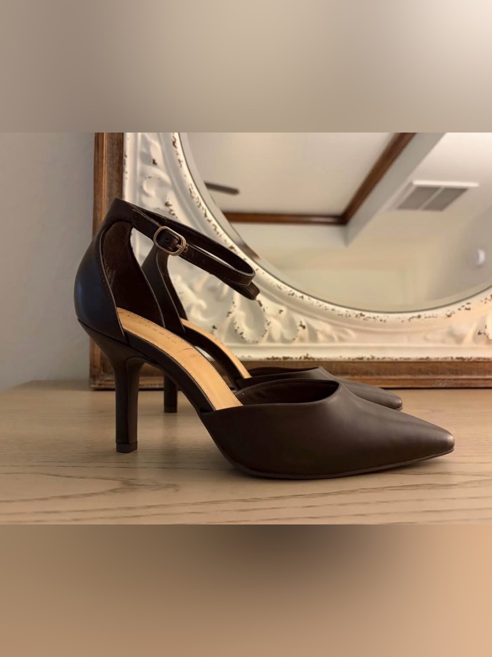 NEW LC Lauren Conrad Dark Brown Pointed-Toe Ankle-Strap Heels